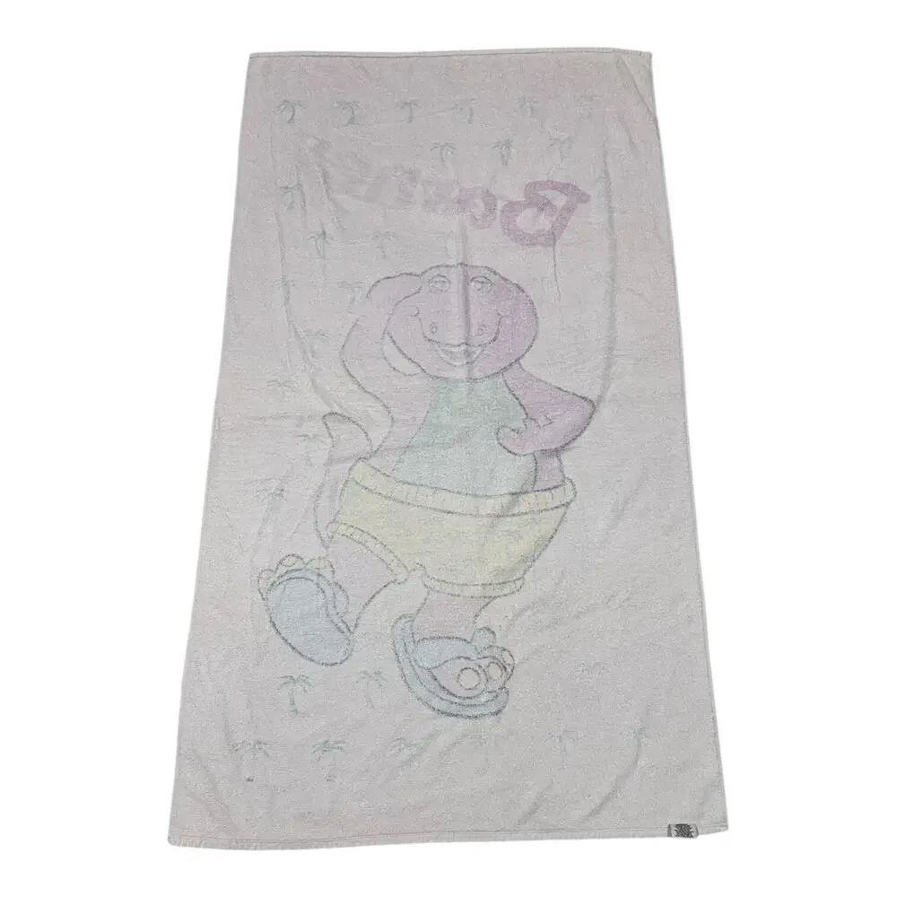 Vintage 1992 Barney Beach Towel Purple Dinosaur Palm Trees 30 x 52